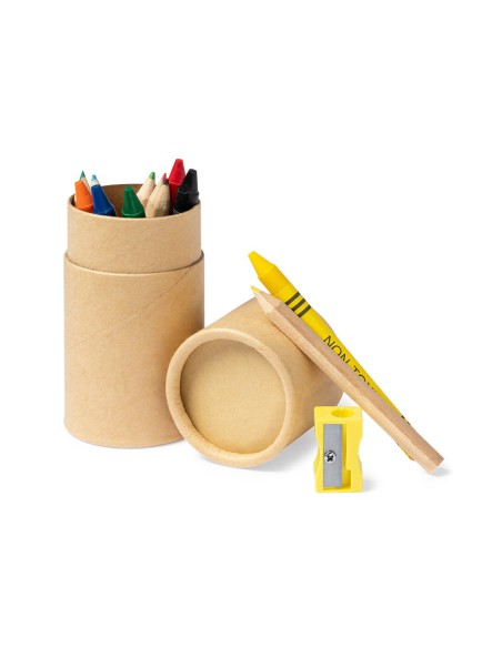 Customised pencil, crayon and sharpener set with your logo - Pixi