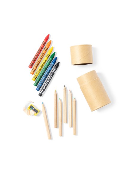 Customised pencil, crayon and sharpener set with your logo - Pixi