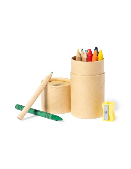 Customised pencil, crayon and sharpener set with your logo - Pixi