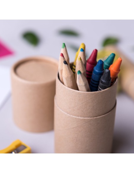 Customised pencil, crayon and sharpener set with your logo - Pixi