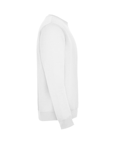 Dessuadora coll rodó unisex blanca, vista lateral