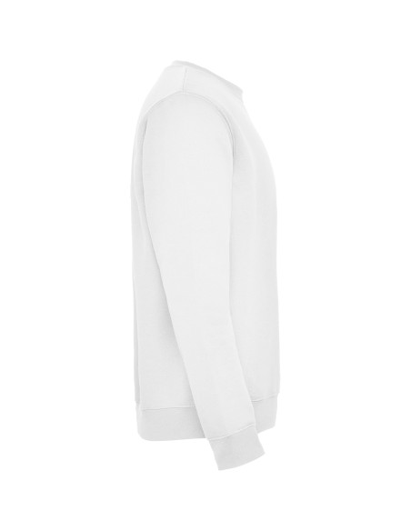 Sudadera cuello redondo unisex blanca, vista lateral