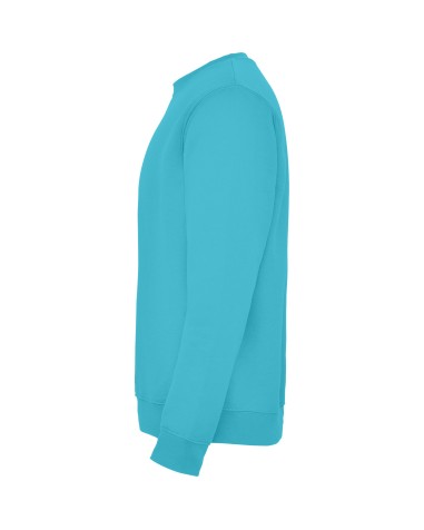 Side view of the classic turquoise Roly sweatshirt