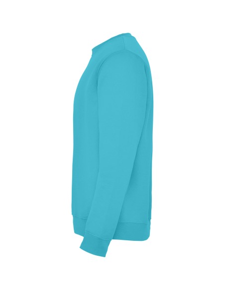 Side view of the classic turquoise Roly sweatshirt
