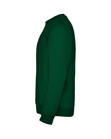 Side view of a bottle-green round-neck sweatshirt