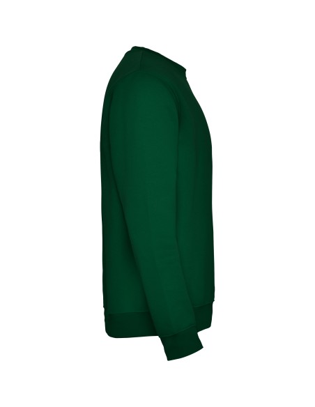 Side view of customizable bottle green crew neck sweatshirt