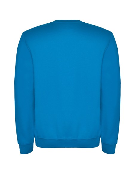 Back view of a customizable classic crew neck sweatshirt in ocean blue