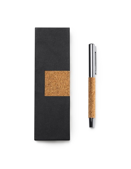 Cork and Metal Rollerball Pen with Elegant Cork Case - SUVER