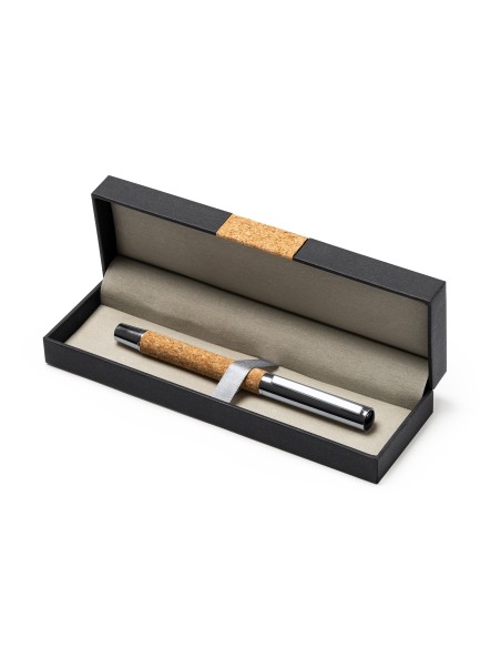 Cork and Metal Rollerball Pen with Elegant Cork Case - SUVER
