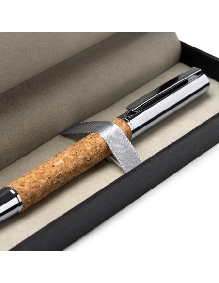 Cork and Metal Rollerball Pen with Elegant Cork Case - SUVER