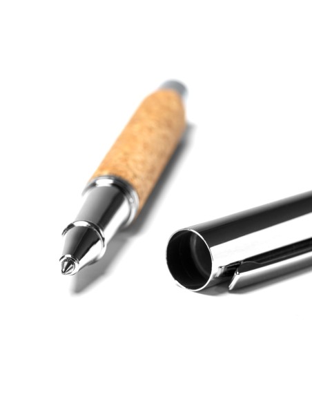 Cork and Metal Rollerball Pen with Elegant Cork Case - SUVER