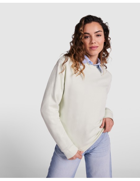 Woman wearing a vintage white customizable crewneck sweatshirt