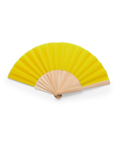 Ventall CALESA personalitzat amb varetes de fusta i tela color groc