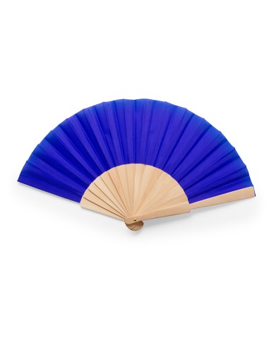 Abanico CALESA personalizado con varillas de madera y tela color azul