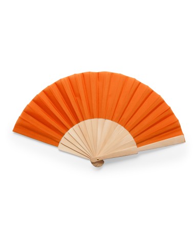 Éventail CALESA personnalisé avec baleines en bois et tissu orange