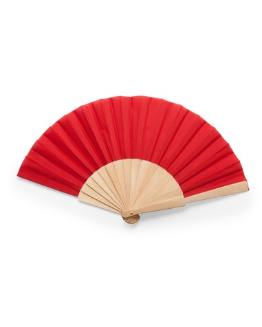 Éventail personnalisé avec baleines en bois et tissu rouge