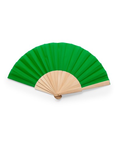 Personalized CALESA fan with wooden ribs and green fabric