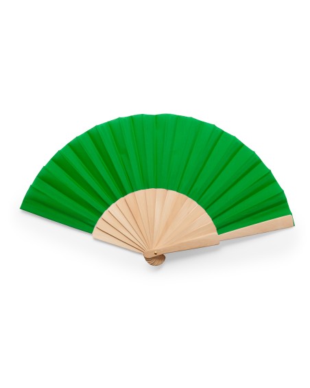 Personalized CALESA fan with wooden ribs and green fabric