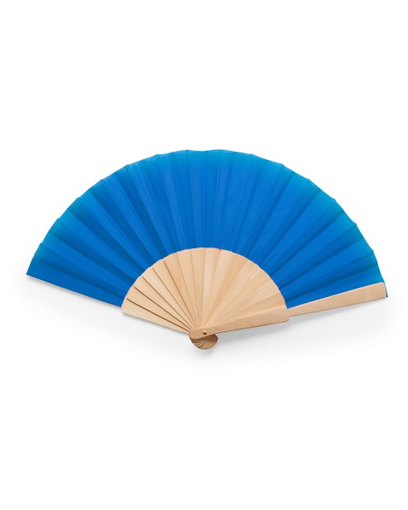 Ventall CALESA personalitzat amb varetes de fusta i tela color blau clar