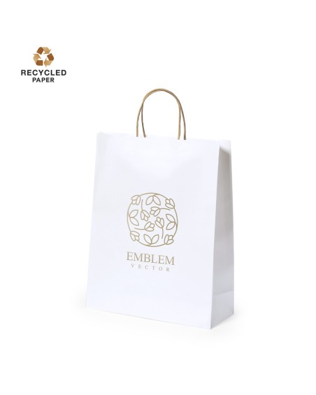 Bossa de paper reciclat blanc personalitzable (25x31x11cm) - TAUREL
