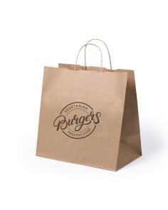 Bolsa de papel kraft natural con asas retorcidas, ideal para take away