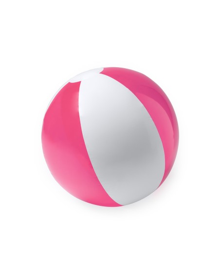 pelota playa inchable color fucsia y blanco