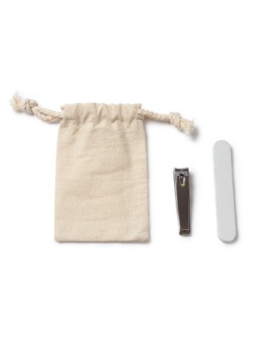 set de manicura con bolsa de algodón personalñizable, corta uñas y lima. set de manicura con bolsa de algodón personalñizable, corta uñas y lima.