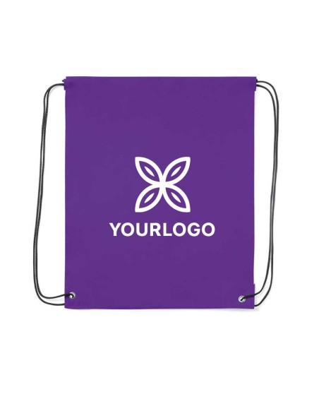 Mochila personalizada color morado con refuerzos y cordones negros