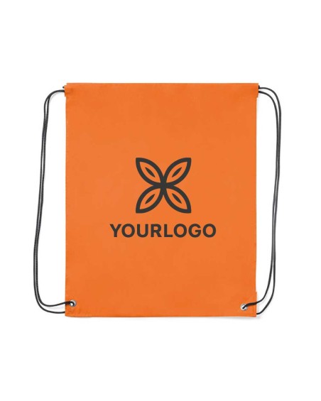 Sac à dos orange à cordon, idéal pour le merchandising jeunesse et sport