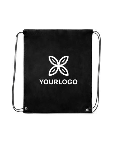 Mochila promocional negra de cuerdas personalizable con logotipo