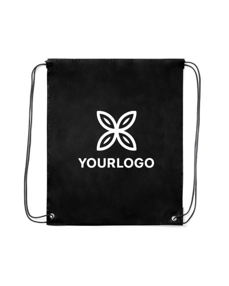 Customizable black drawstring promotional backpack with logo