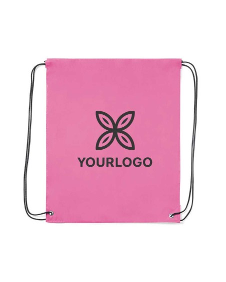 Personalized pink drawstring backpack for promotional campaigns and trade shows