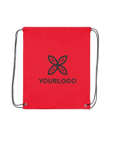 Custom red drawstring backpack for promotional campaigns and trade shows