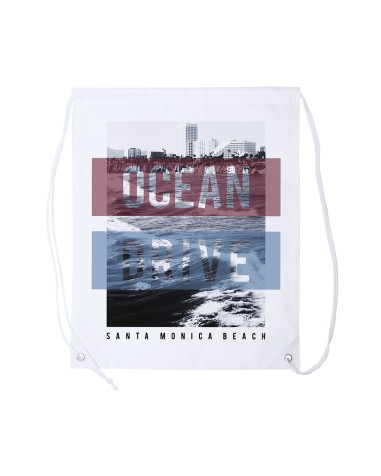 Bossa de cordes tipus sac de poliester color blanc estampada en sublimació