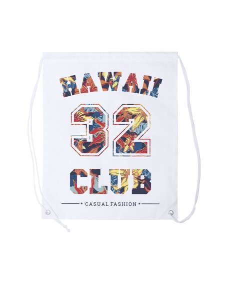 White polyester drawstring bag printed with sublimation