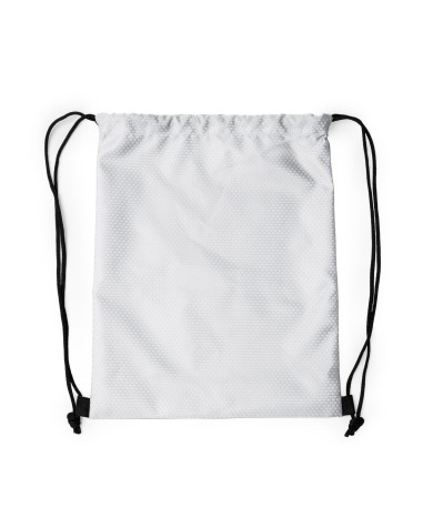 Mochila tipo saco con cuerdas y logo para eventos promocionales color blanca