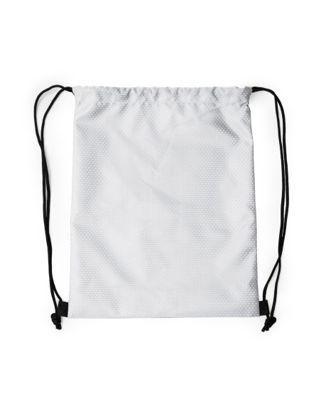 Mochila tipo saco con cuerdas y logo para eventos promocionales color blanca