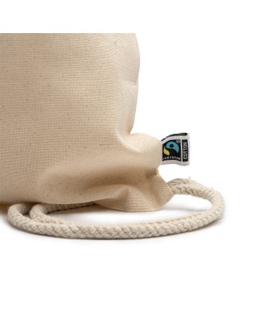 Sac à dos personnalisable à cordon 100 % coton biologique avec étiquette FAIRTRADE