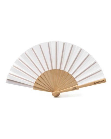 Milos fan made of recycled RPET wood and fabric, personalized