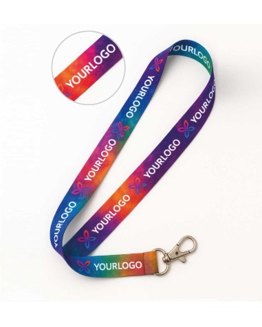 Full-color custom lanyard with enlarged print detail