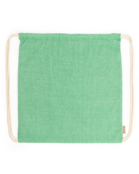 customizable recycled cotton drawstring backpack in green