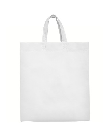 Sac à soufflets en non-tissé, personnalisable avec anses courtes blanches Sac à soufflets en non-tissé, personnalisable avec anses courtes blanches