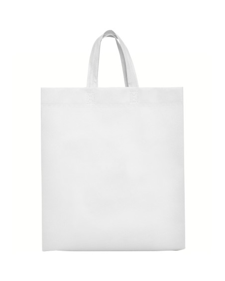Non-woven gusseted bag, customizable with short white handles Non-woven gusseted bag, customizable with short white handles