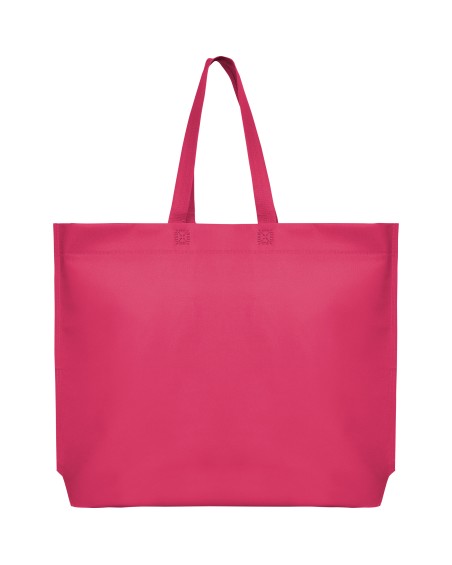 Bolsa non-woven personaizable con fuelle y asas largas de color rosa