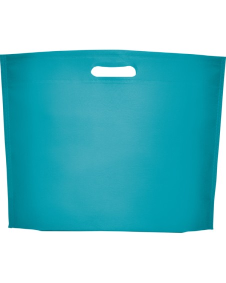 Bolsa de material no tejido, con asas troqueladas personalizable  de color azul claro