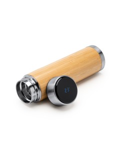 Thermos en bambou personnalisable avec thermomètre numérique dans le bouchon