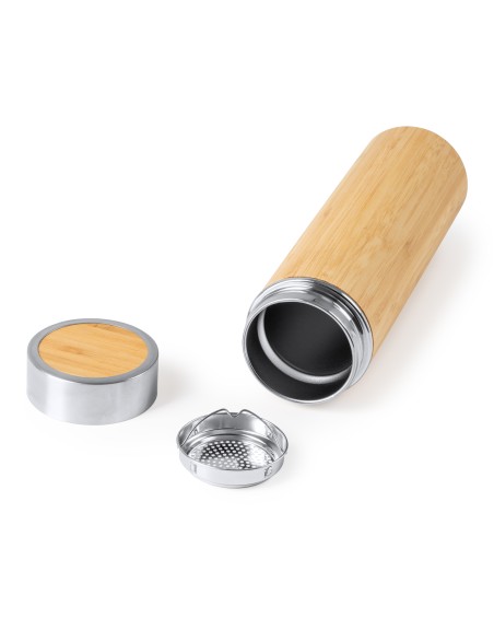 stainless steel and bamboo thermos