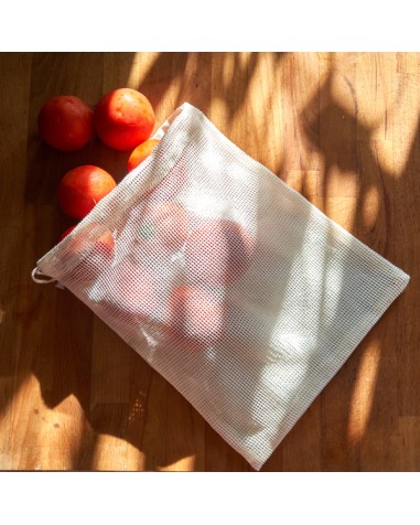 Bolsa de algodón para fruta con rejilla publicidad