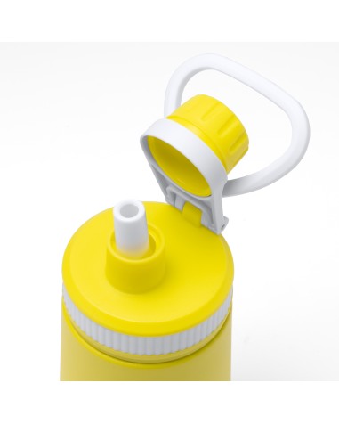 Reusable stainless steel children's bottle with straw and secure closure, ideal for personalization