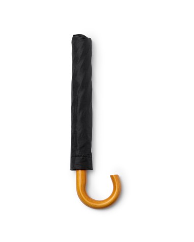 Paraigua per personalitzar amb la teva marca, plegable de teixit reciclat i amb funda de color negre Paraigua per personalitzar amb la teva marca, plegable de teixit reciclat i amb funda de color negre